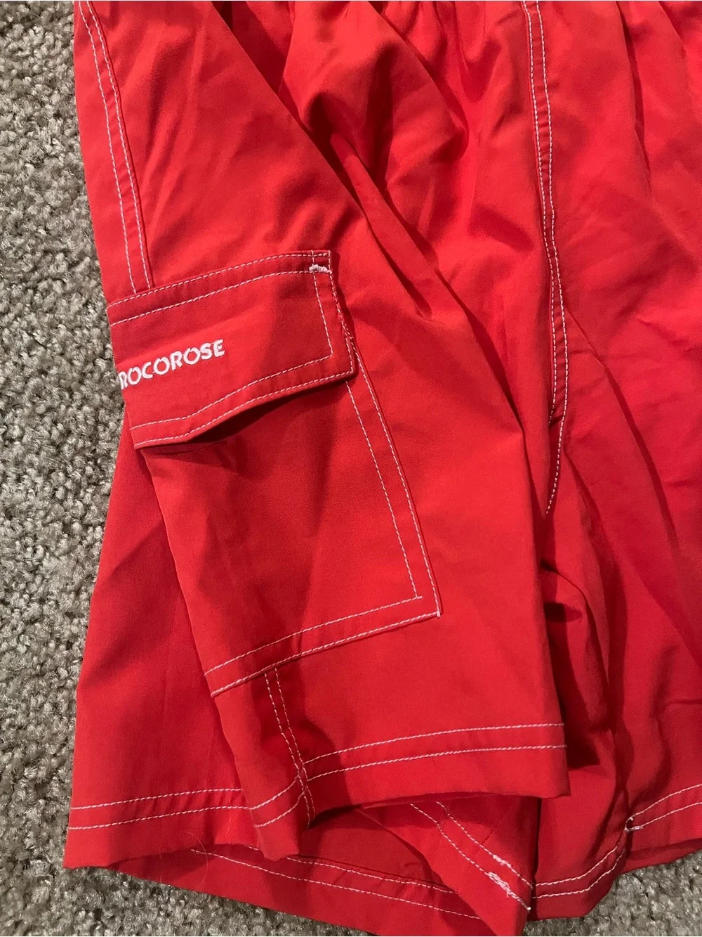 Rocorose woman’s swim trunks lined cargo style small red